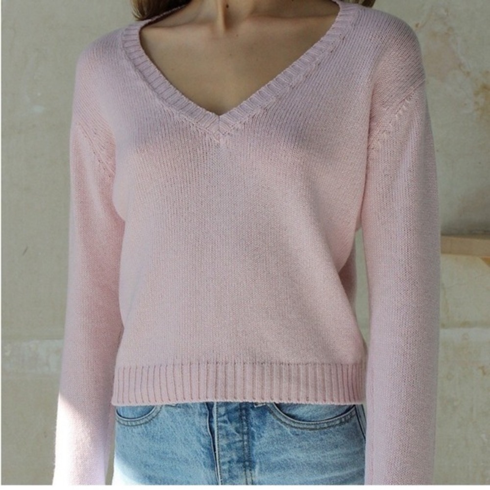 Brandy Melville‎ Sweater Womens OS Pink V-Neck Wool Cashmere Blend Made In Italy